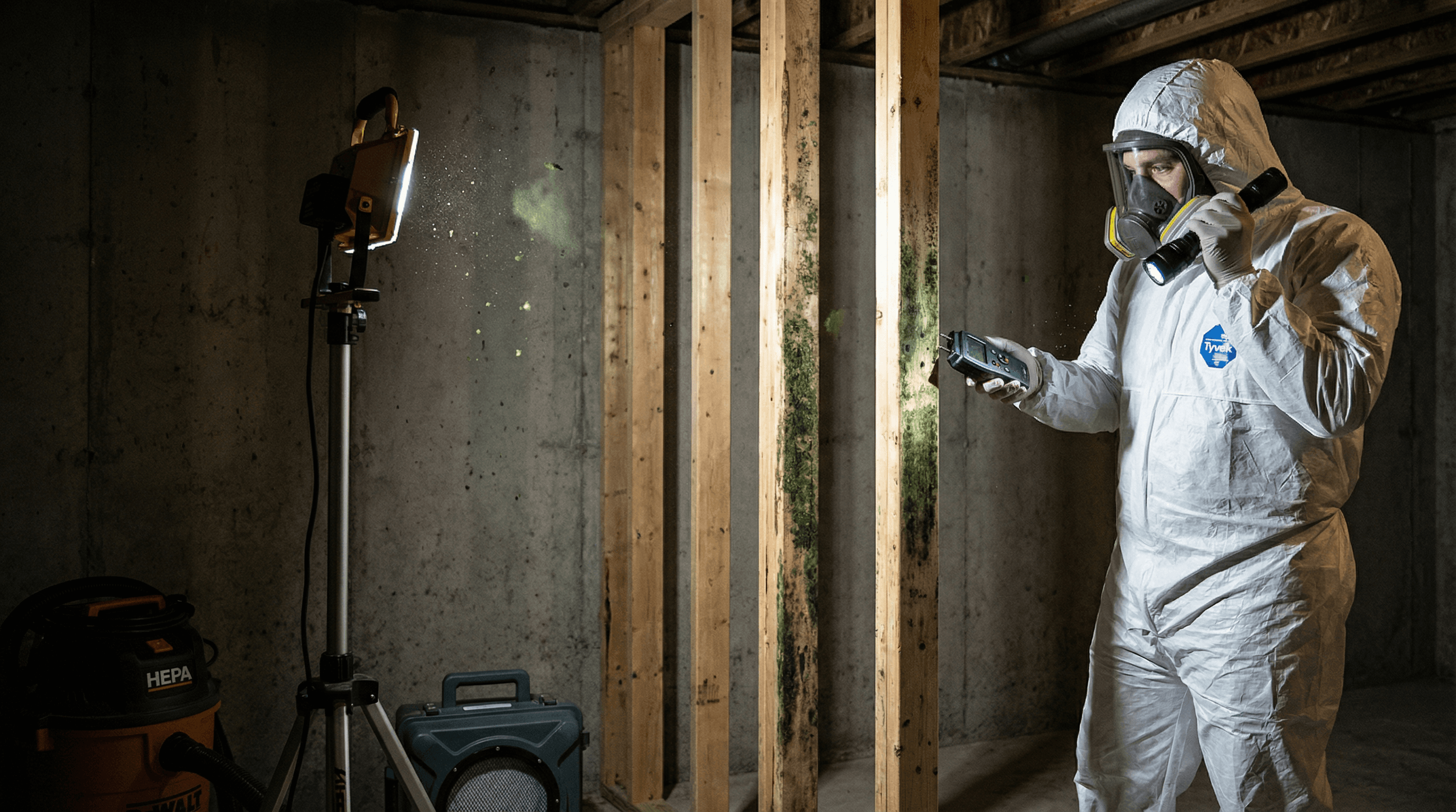 Micronix technician performing mold remediation in a Southeast Michigan home